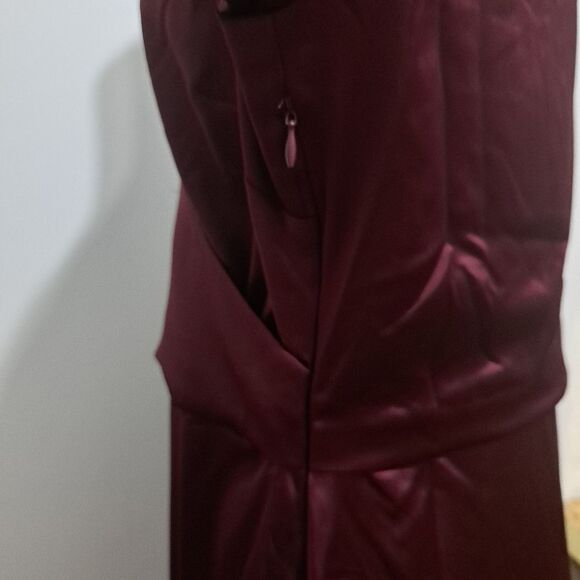 Calvin Klien Satin Puff Sleeve High Low Ruffled Hem Holiday Burgundy S 12 NWT - Picture 12 of 17